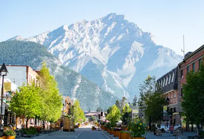 Bamff city center with Cascade Mountain in the background