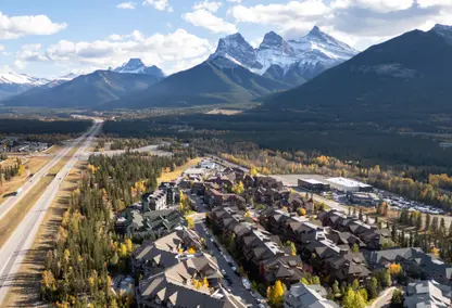 arial image of city of Canmore
