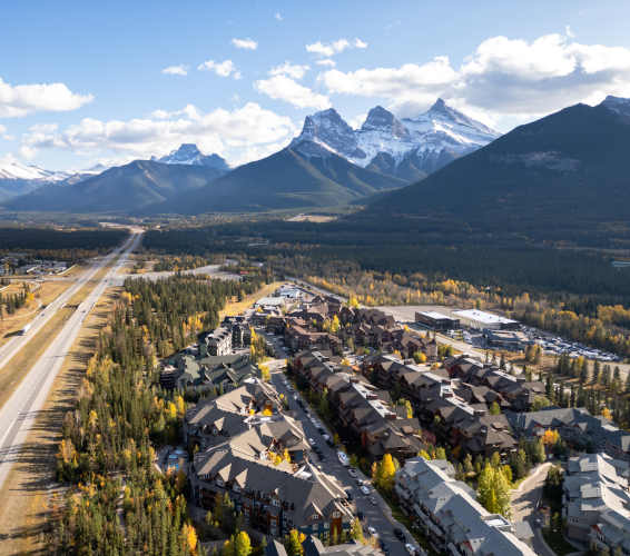 arial image of city of Canmore
